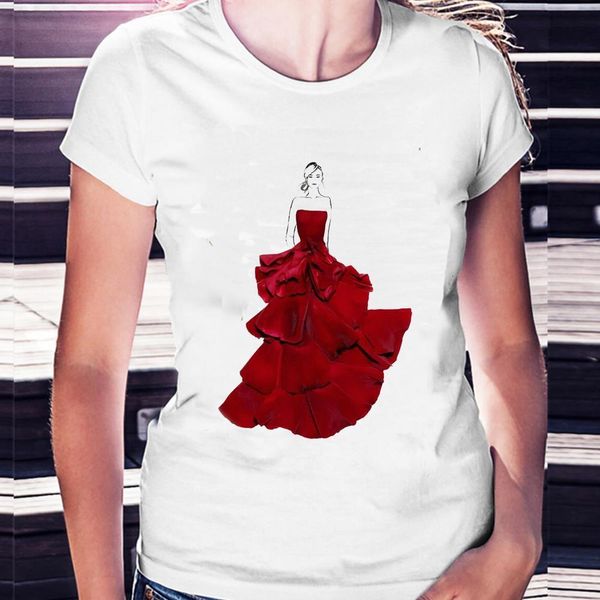 

иллюстрация цветы красная роза юбка для печати футболка женщины vogue o-hee футболка femme harajuku рубашка коробка верх, White