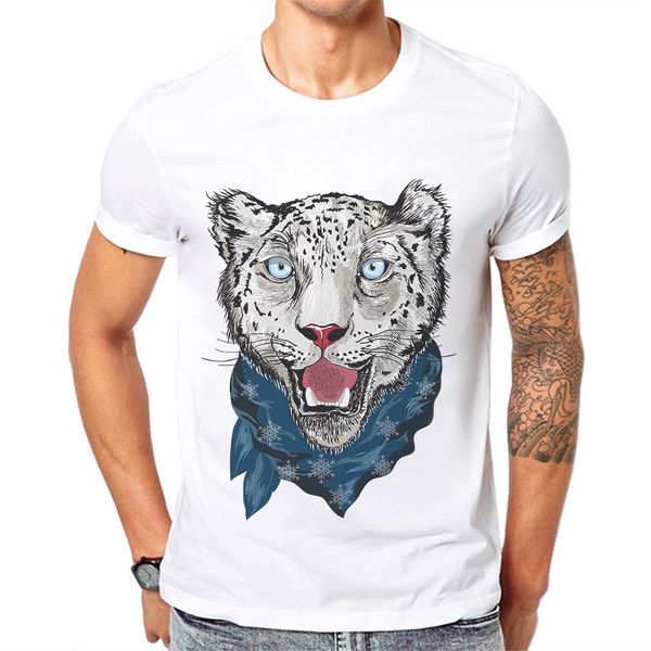 

leopard printing panther head design white o neck short sleeve man camisetas hombre sport hooded sweatshirt hoodie men t shirt