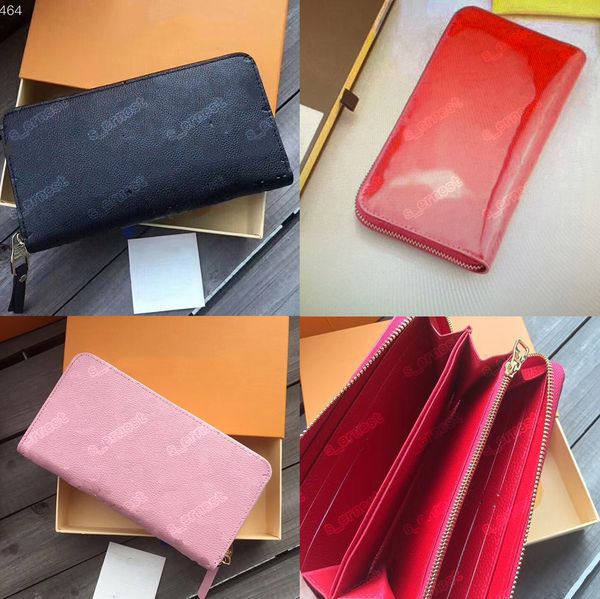 

wholesale embossed patent leather long wallet multicolor original box coin purse women classic zipper pocket, Red;black