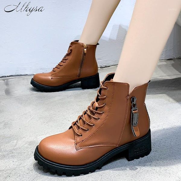 

2020 autumn and winter new women's round toe strap leather solid color student casual short boots women short boots w3951, Black