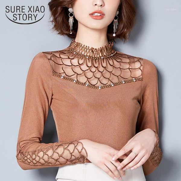 

fashion womens and blouses plus size blouse women hollow lace blouse shirt long sleeve women shirts blusas 2501 501, White