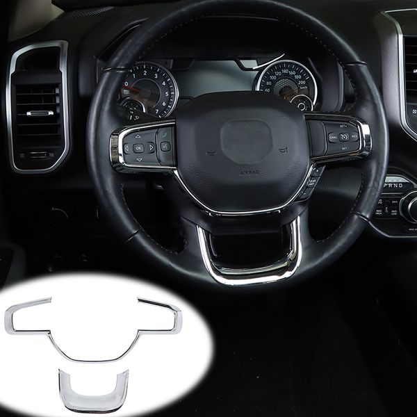Decoração do quadro de guarnição da tampa do volante, ABS Chrome 2pc para Dodge Ram 2018 2019 2020 Acessórios interiores