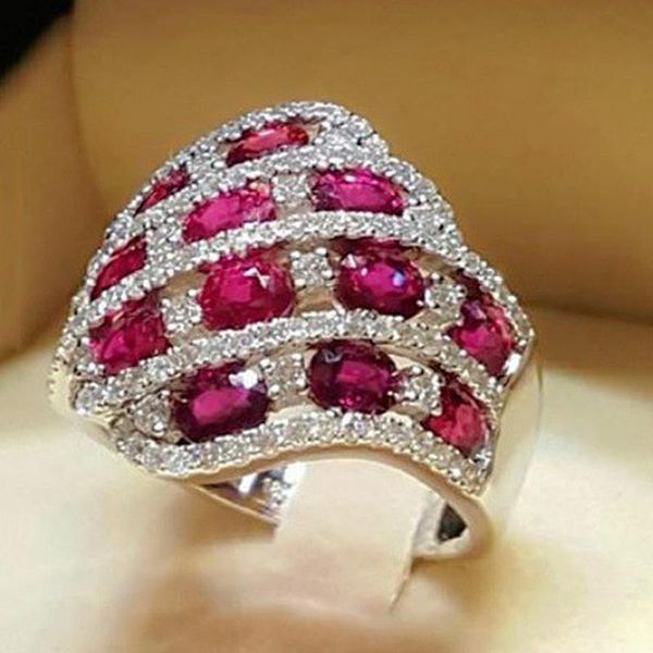 

cluster rings wedding crystal silver color engagement blue pink water drop zircon ring fashion brand bijoux for women jewelry o5t313, Golden;silver