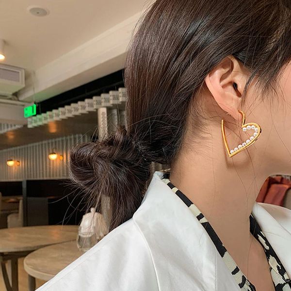 

dangle & chandelier aensoa big simulated pearl heart shape earrings 2021 for women love geometric gold color drop earring korea jewelry, Silver