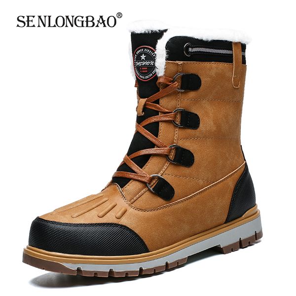 

winter keep warm plush snow boots fashion non-slip casual boots waterproof middle tube mens boots size, Black