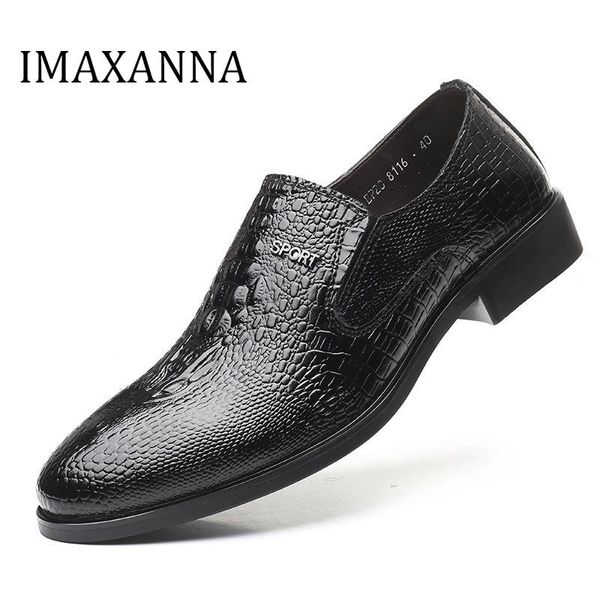 

imaxanna new men genuine leather shoes brand man office dress shoes pointed toe classic men's suits wedding quality, Black