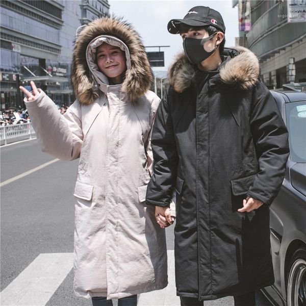 

medium length down jacket men's winter 2020 men's loose large couple's coat warm and thick hooded coat for women1, Black