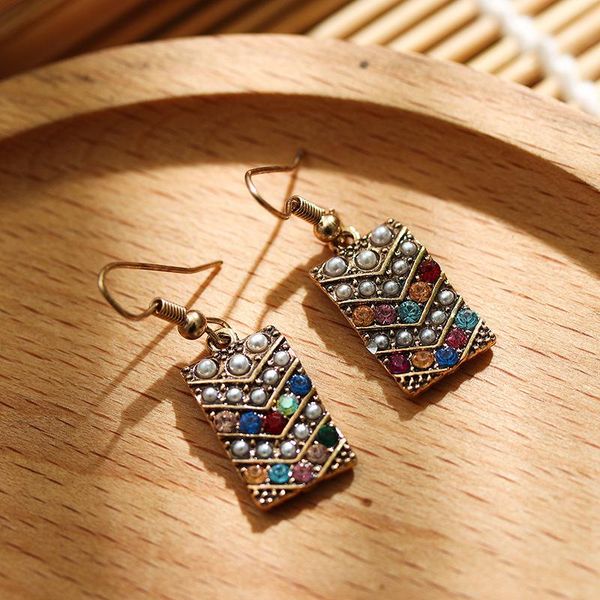 

vintage rectangle gold alloy dangle earrings for women boho beads earrings statement jewelry accessories, Silver