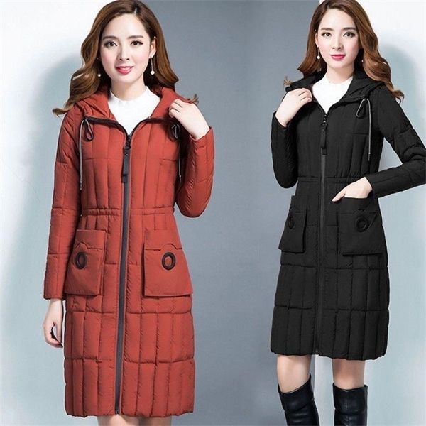 

winter jacket women black caramel xl - 6xl plus size loose light thin chic coat 2019 korean fashion long slim hooded parkasx1016, Black;brown