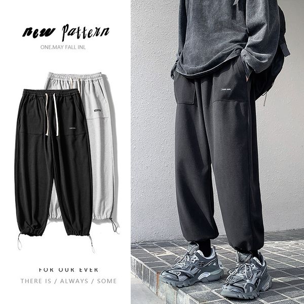 

wei men's autumn fashion brand casual sports loose trend versatile cool drawstring leg pants, Black