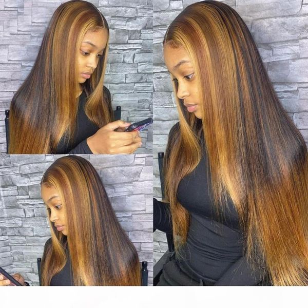 

highlight honey blonde 360 lace frontal human hair wigs with baby hair preplucked glueless straight golden malaysia headband wig, Black;brown