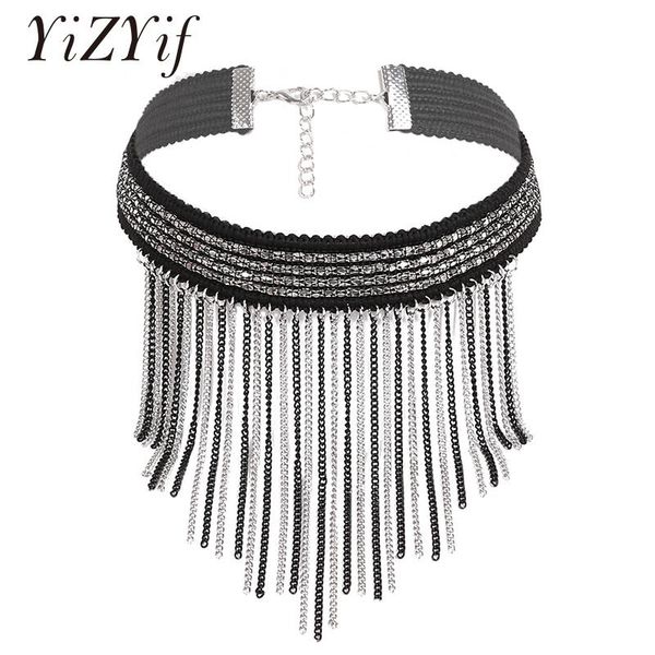

vintage gothic punk necklace choker collar fringe costume adjustable tassel collar choker necklace for banquet party jewelry, Golden;silver