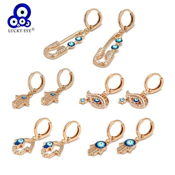 

dangle & chandelier lucky eye star fatima hand turkish evil drop earrings gold silver color small for women girls jewelry be30