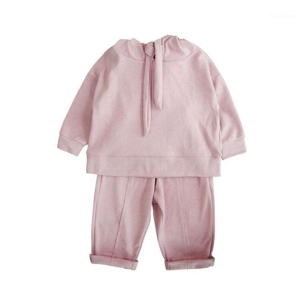 

baby girls suits spring autumn hooded lace-up pullover cotton trousers for children spring sets casual fashion girls1, White