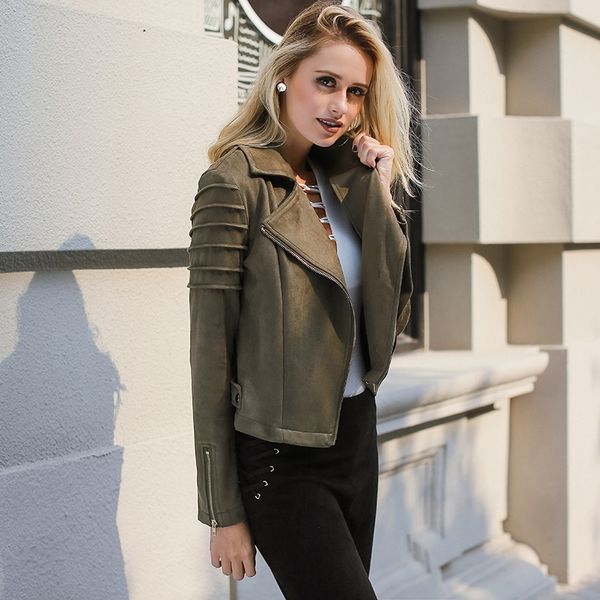 

lily rosie girl casual suede leather women jacket ruffle long sleeve short coats 2019 winter female fuax coat outerwear crop y200101, Black;brown