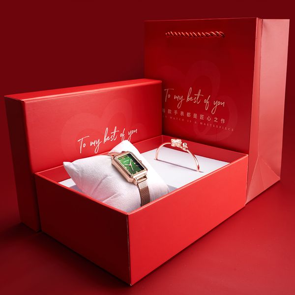 

gift box fairwhale new small green watch womens ins style womens watch simple and light luxury temperament quartz watch, Slivery;brown