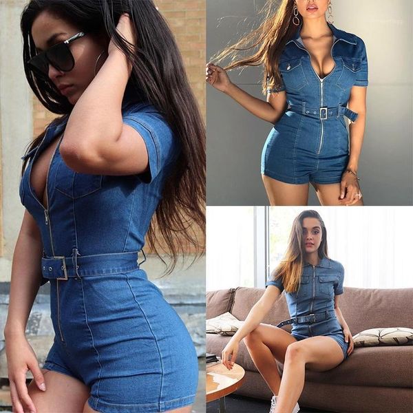 

women blue jeans bodysuit short sleeve denim jumpsuit women bandage short jumpsuit overalls1, Black;white