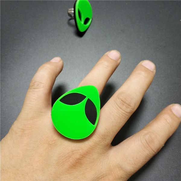 

green e.t aliens rings for women adjustable acrylic ring fashion cute jewelry trendy boy girl kids accessories, Golden;silver
