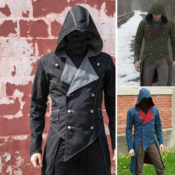 

long coats asymmetrical male steampunk fashion patchwork coloblock sleeve men hem jackets tuxedo hooded gothic full cool sdsms, Black