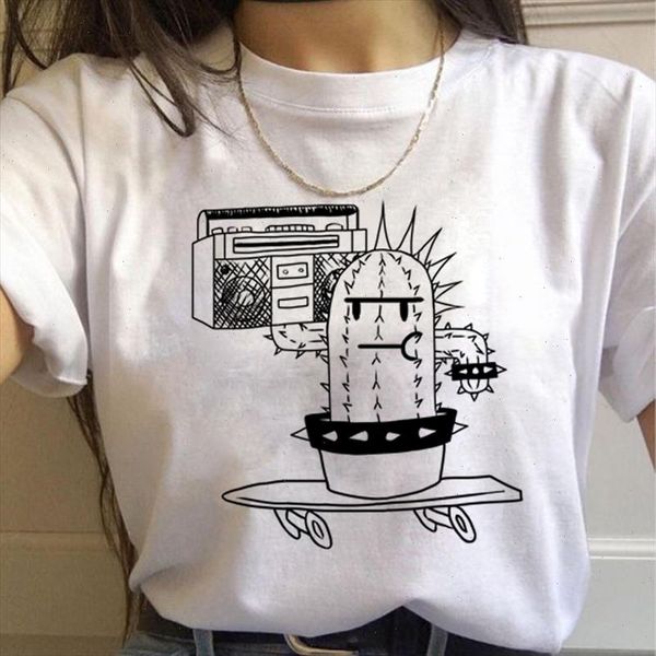 

cactus harajuku ullzang t shirt women funny cartoon 90s t shirt graphic streetwear tshirt new korean style tee female, White