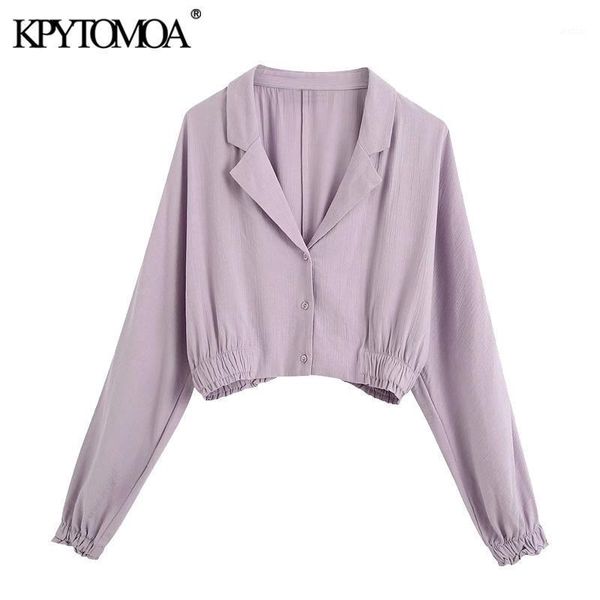 

kpytomoa women 2021 fashion button-up cropped blouses vintage v neck long sleeve female shirts blusas chic 1, White