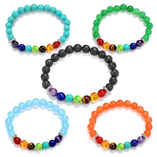 

7 chakra healing beaded bracelet lava 8mm stone beaded diffuser bracelet jewelry men agates lapis lazuli healing balance beads, Black