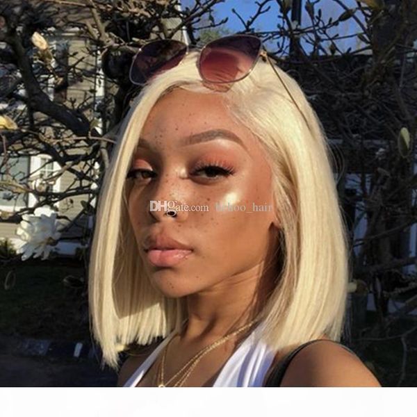 

новая мода # 613 блондинки короткие боб кружевные фронтские парики бразильские волосы блондинки человеческие волосы парики прямые полные кру, Black;brown