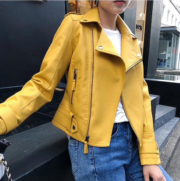 

moto women pu jacket biker coat short faux leather jackets female streetwear fashion outerwear veste cuir femme, Black