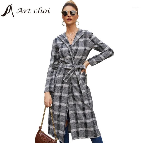 

fashion women luxupious plaid checked woolen overcoat coats with belt female temperament pockets elegant chic outerwear robe1, Black