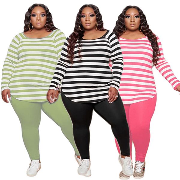 

plus size 3x 4x 5xl women designer bigger size tracksuits fall winter outfits stripe hoodies +pants two piece set casual jogging suit 4188