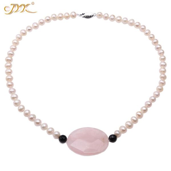 

jyx 2020 lovely fine pearl necklace 7-8mm white cultured freshwater pearl necklace with pink crystal 19" for mother'day gift, Silver