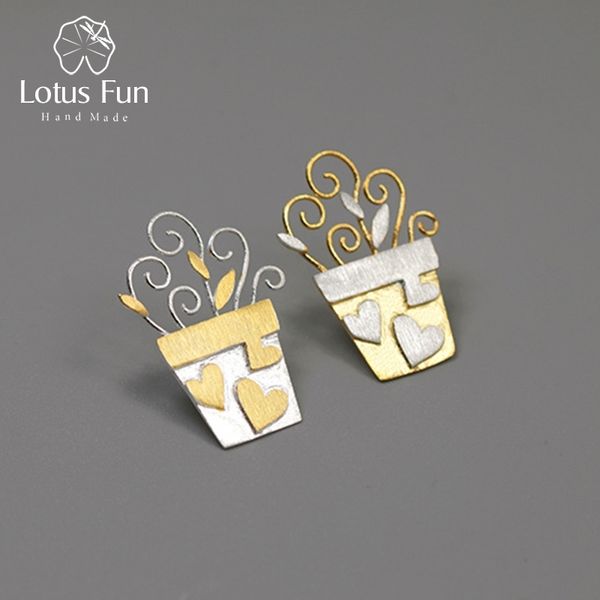 

lotus fun real 925 sterling silver handmade designer fine jewelry lovely romantic flower pot design brooch pin broche for women 201009, Gray