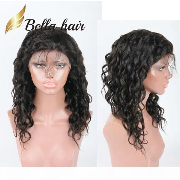 

natural wave human hair lace wig julienchina malaysian fashion curl lace front wig with baby hair bella hair natural hairline wigs, Black;brown