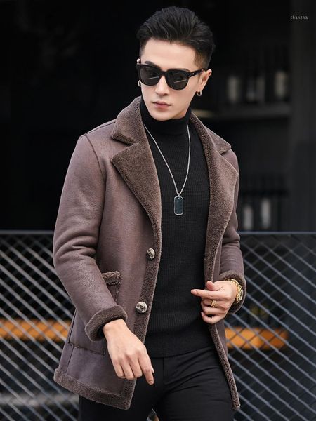 

real fur coat winter jacket men real wool fur coat men clothes 2019 casual double side wear suede leather jacket plus size 910531, Black
