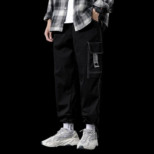 

men's pants 2021 cargo men versatile casual tactical overalls trousers joggers japanese streetwear, Black