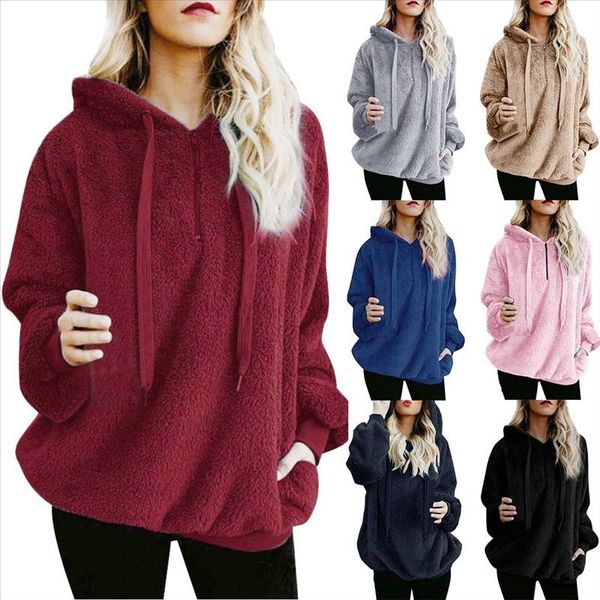 

hoodie women warm fleece hooded fluffy hooded sweatshirt zipper hoodies winter jumper coat sudaderas female clothes, Black