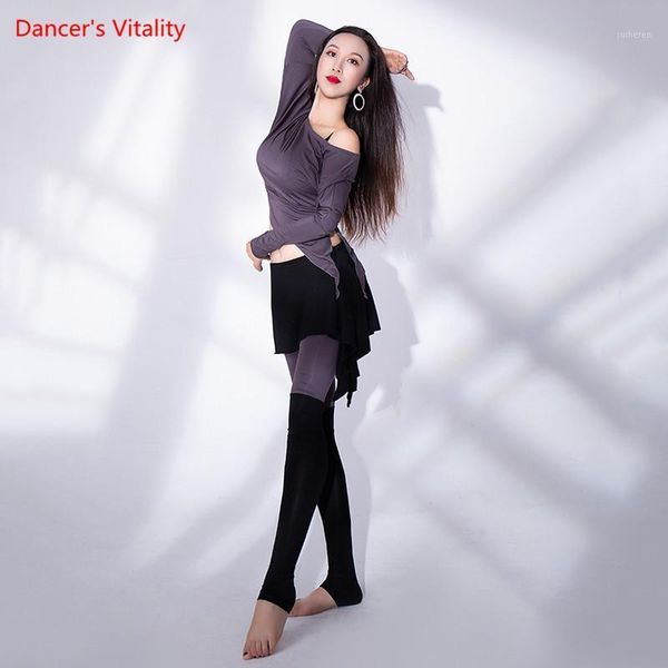 

belly dance suit modal long sleeve pants practice clothes female fashion shirt trousers set performance clothing1, Black;red