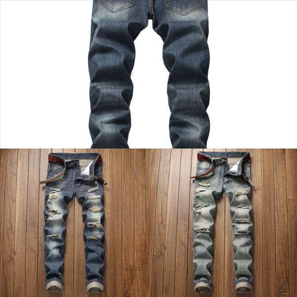 

n1okb mens heflashor jeans hole man for jeans autumn stretch loose straight fitness men's denim pants men motocycle biker long jeans, Black