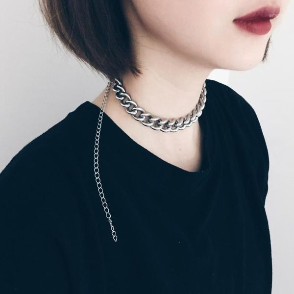 

cool handmade silver chain choker for women men girls punk gothic harajuku personality metal necklace chain1