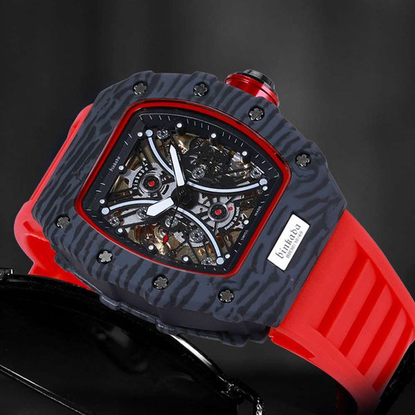 

round pointer black mechanical black chinese surface through the bottom japanese jason stanson same type square watch men's watch, Slivery;brown