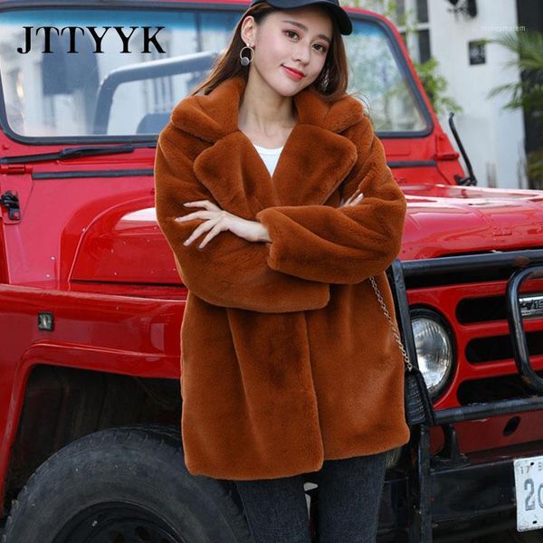 

women's fur & faux 2021 winter coat female luxury loose lapel overcoat thick warm jacket plus size plush coats1, Black