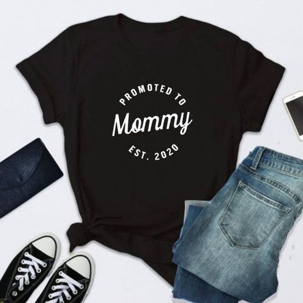 

promoted to mommy est 2021 letter print t shirt women short sleeve o neck loose tshirt 2021 summer women tee shirt, White