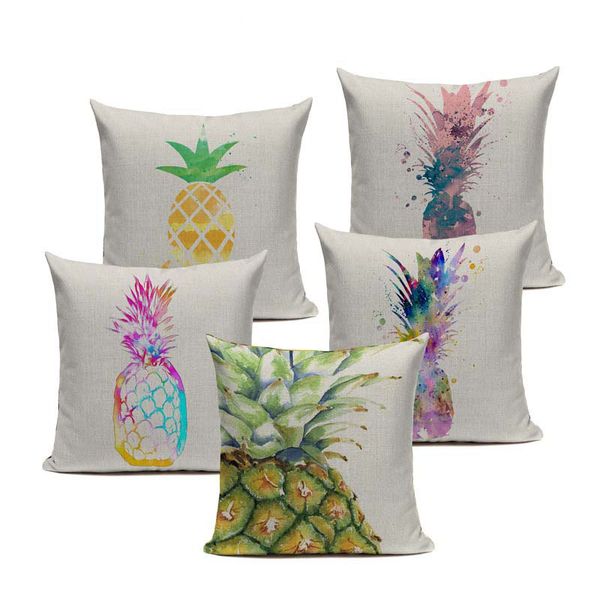 

watercolor pineapple cushion cover heart linen cutton pillow cover decorative for home car sofathrow pillows pillowcase textiles