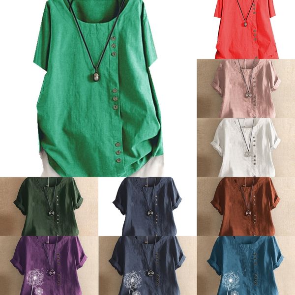 

kqrtr 2020 pullover for pulloversummer solid linen casual loose crew large short sleeve pullover cotton neck t-shirt pulloverwomen 7h, White