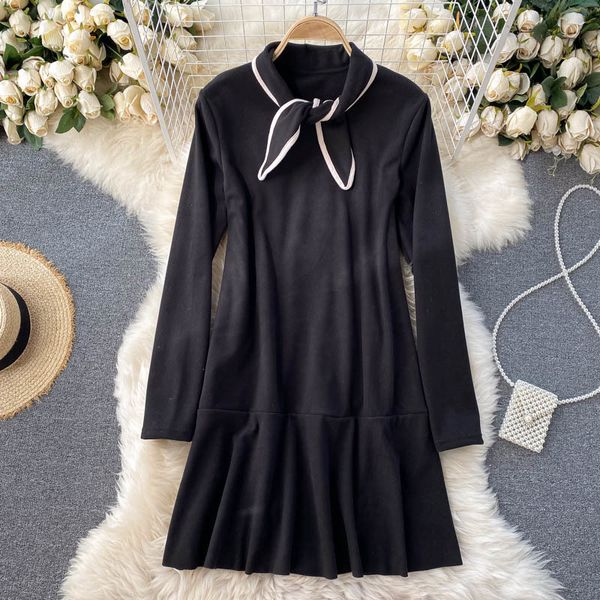 

2021 new slobbering korean-style ... girly sweet college... arch-style... collar-to-line... dress fall... streetwear dress... kwe8, Black;gray