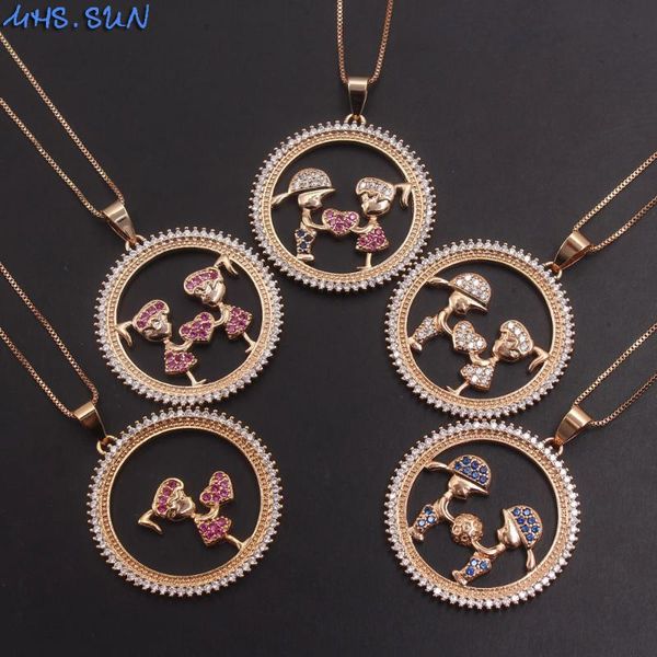 

pendant necklaces mhs.sun fashion zircon jewelry boys girls necklace luxury women chain charm choker for christmas gift 1pc, Silver