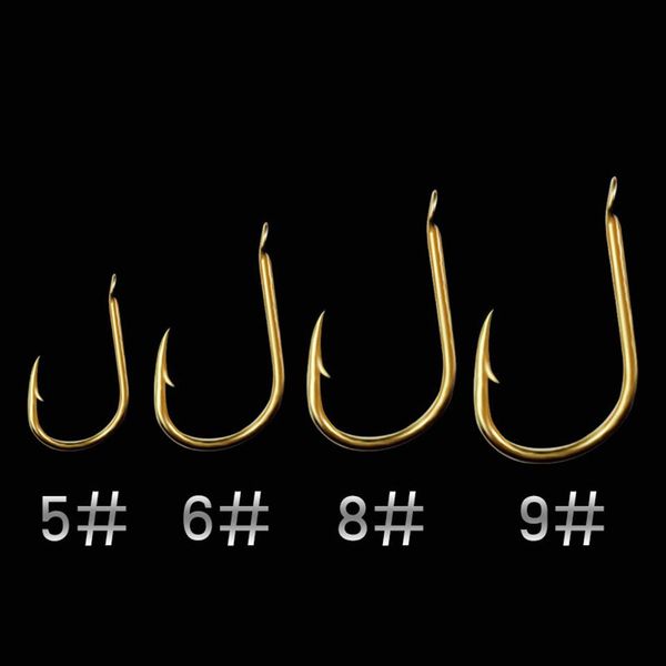 

100шт / много multiple размеры золотой рыболовные крючки с плоской головкой колючая крючки пресноводные рыболовные снасти аксессуары jllpat