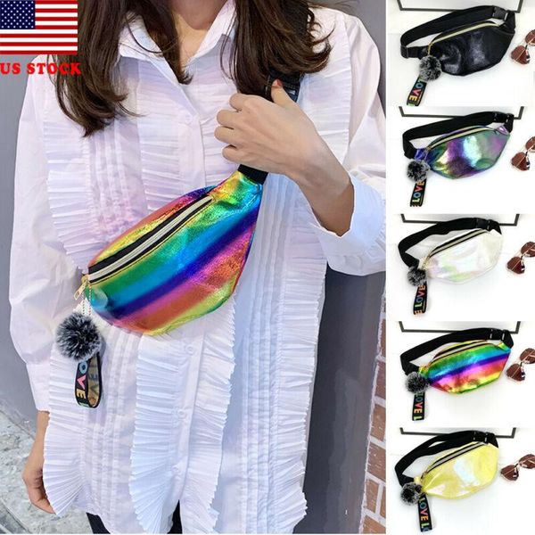 

Women Men PU Zipper Holographic Waist Fanny Pack Belt Bag Travel Hip Bum Bag Fashion Ladies Small Purse Chest Pouch Punk