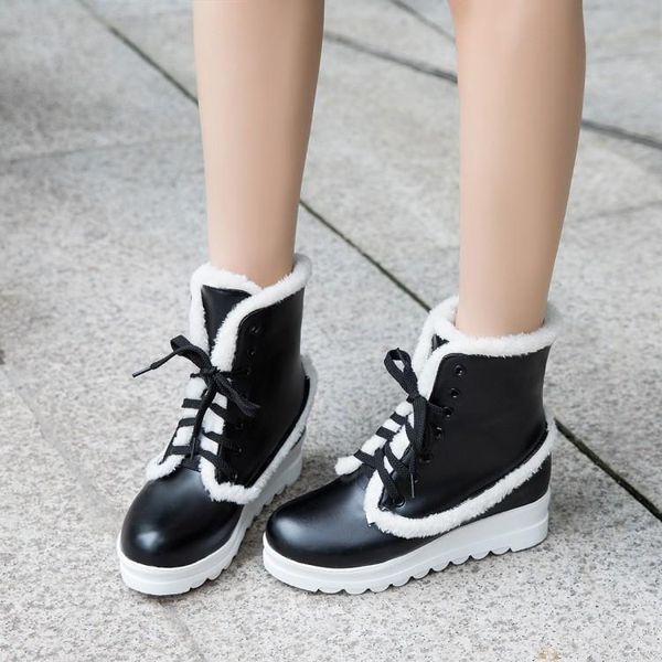 

pxelena 2020 winter warm snow boots women lace up hidden heel platform ankle boots ladies shoes comfort casual shoes plus size, Black