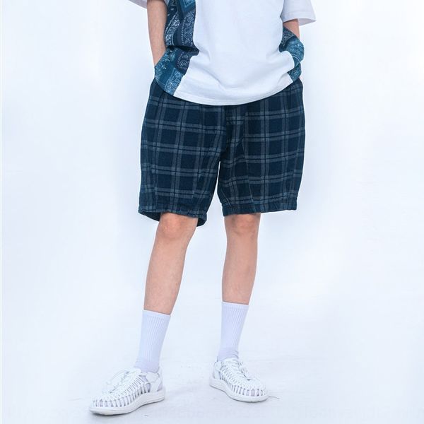 

guochao проверка джинсовые шорты мужские шорты и shortssummer уличной моды хип-хоп capris свободные и ленивые половина брюки 0bamv, Blue